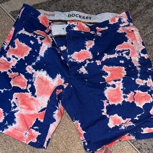 Dockers Navy and Coral Tie-Dye Shorts